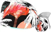 [WOSHJIUK] Working Hat 2 Pack Scrub Caps for Women,Palm Tree and Pink Flamingo,Tie Back Cap Adjustable Scrub Hat
