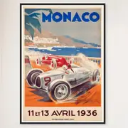 Galrie Monaco Grand Prix 1936 Vintage Racing Art Poster Perfect for Collectors, Black Frame, 50 x 70cm (20 x 28inch)