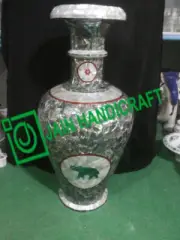 21" Marble mop Flower Vase Pot Inlay paua shell malachite room Art collectibles
