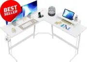 L Shaped Gaming Desk, 47" Computer Desk with Monitor Stand, Corner Table, White