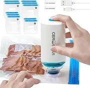 [CEROBEAR] Portable Food Vacuum Sealer Machine with 10Pcs BPA-Free Reusable Sous Vide Bags Rechargeable Mini Handheld Food Storage for Preservation Cooking