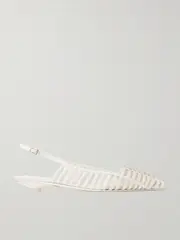 [Valentino Garavani] Valentino Garavani - Rockstud Wispy Mesh-trimmed Leather Slingback Pumps - Ivory - IT36 IT 36 Ivory