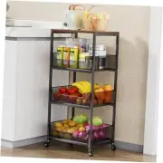 Fruit Basket Kitchen Cart - 4-Tier Rolling Storage Cart with Wheels, Black