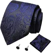 [Sarkoyar] Tie Cufflink Set Decorative Striped Easy To Match Tie Cufflink Pocket Square Set Men Party Stuff, A, Small, A, Small