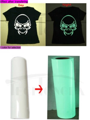 20"x2 Yard PU Glow In the Dark Heat Transfer Vinyl On T-Shirt Printing Press New