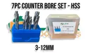 Metric Counter bore set 7pc suit 3-4-5-6-8-10-12mm cap Head screws HSS