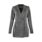 boohoo Plus Metallic Tuxedo Style Playsuit Silver PZZ80043 Plus Size 16 US $73