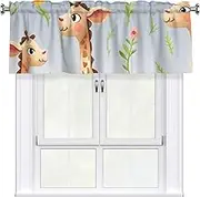 LHBWCVN Cute Giraffe Valances for Windows, Rod Pocket Window Treatment Drapes Farmhouse Kitchen Curtains Short Blackout Window Curtains for Living Room Bedroom Decor 54x18 Inch