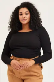 Black Crop Top Flutter Sleeve Wrap Front