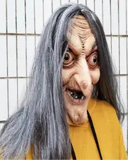 Scary Old Witch Mask With Hair