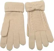 [JINZIJINYU] Ladies Knit Gloves Bowknot Touch Screen Gloves Plush Solid Color Split Finger Cycling Ski Gloves