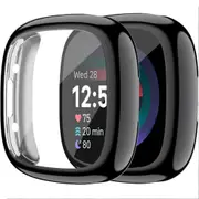 Black Fitbit Versa 4 / Sense2 Case Cover Screen Protector Full Coverage Watch