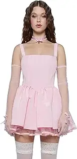 [Dolls Kill] Magic Moves Corset Dress – Taffeta Dress with Fishnet Mesh Petticoat & Lace-Up Back – Black