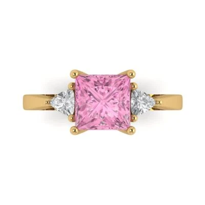 2.32Ct Princess Cut Pink Gemstone Solid Gold Engagement Promise Statement Ring