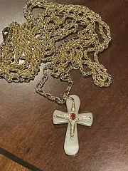 NIB JACKIE KENNEDY CAMROSE KROSS 3 STRAND NECKLACE RHINESTONE CROSS PENDANT