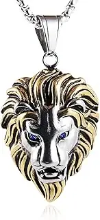[HZMAN] Men's Silver Gold Tone Stainless Steel Lion King Pendant Necklace Cable Wheat 22+2" Chain