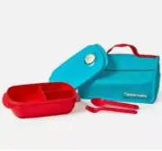 New Tupperware Lunch Set - Microwave Rectangle 1L Divided Lunch Box, Bag Cutlery
