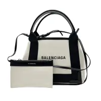 在飛比找Yahoo奇摩購物中心優惠-Balenciaga NAVY 帆布拚牛皮手提/斜背二用托特