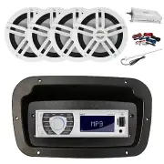 Pyle Marine Radio,Adapter,Spa Bezel,Antenna,Amp,Kit, 4x 6.5" 180W White Speaker