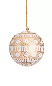 Sass & Belle White Gold Papier Mache Bauble Leafy Round Christmas Tree Decor New
