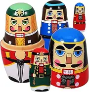 GOOHOCHY 5pcs Christmas Nesting Dolls Nutcracker Dolls with Bright Patterns for Festive Home Decor Safe and Fun Holiday
