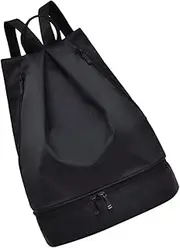 ANDRESLAD Multifunctional Drawstring Backpack Sports Bag for Gym Swimming Beach and Camping Black Versatile Wet Dry Separation Design Durable Material for All Activities