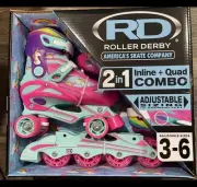 Roller Derby Skates Girls Size 3-6 Inline Quad Adjustable 2 in 1 Pink Unicorn