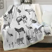 Black and White African Wildlife Animals Throw Blanket