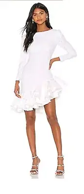 NWT Retrofete Tasha White Lace Sequin Cocktail Dress W Flounce Hem Size Small
