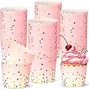 100 Pcs Pink Cupcake Liners 4.5 oz Gold Polka Dot Paper Baking Cups for Muffins Desserts Bake, Easter, Baby Showers, Wedding and Birthday Party