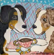 AUSSIE Australian Shepherd dog portrait 11 x 14 PRINT of coffee pop art Painting
