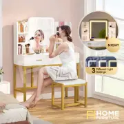 Dressing Table Mirror LED Lighted Stool Vanity Makeup Desk Drawer Organizer