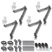 StreamEye 4-Pack Boom Arm Stands: Desktop Mount, XLR Cables, Pop Filters & Ties