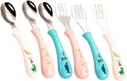 COOPHYA Ergonomic Toddler Fork Spoon Set Cartoon Training Cutlery Baby Feeding Utensils 3 Sets
