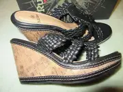 Ruff Hewn Avondale 8M Black Womens Slide Cork Wedge Sandals ManMade NIB CUTE!