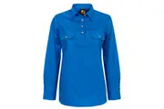Workcraft Ladies 1/2 Button Cotton Shirt WSL505 - Cobalt blue