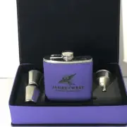 JAMES L West Flask 6oz Leather Flask gift set with 2 Shot Glasses & Funnel