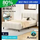 ALFORDSON Bed Frame Single Size Tufted Headboard Base Beige Fabric HUNDOLF