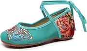 [DILINBAO] Women's Ethnic Style Colorful Butterfly Embroidered Shoes Retro Classic Old Beijing Cloth Shoes Comfort Round Toe Low Heel Mary Jane Dance Shoes