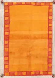 Orange Bordered Modern Gabbeh Zolanvari Rug Wool Hand-Knotted Carpet 4x5