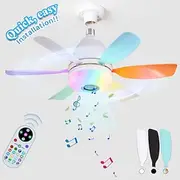 50cm Modern Ceiling Fan Light with 6 Blades, Remote Control RGB Dynamic Lighting Bluetooth Speaker 3 Speed Color Temp Settings for Kids Bedroom, Game Room Par