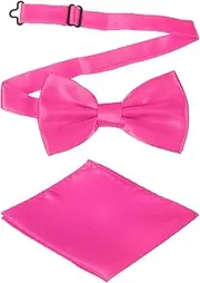 [uxcell] Bow Tie for Men, Adjustable Bow Ties with Pocket Square Solid Color Triple Fold Pre-tied Bow Ties Sets for Wedding, Parties, Dinner, and Business (Rose Red)