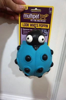NWT MULTIPET DOG TOY LADYBUG LATEX LOOK WHO'S POPPIN' LADYBUG 5" BLUE