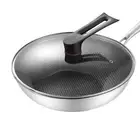 H Stainless Steel Wok Pan Double Sided Honeycomb 3 Layer(with Lid And No Ears)