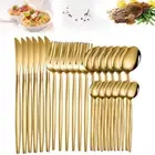 24pcs Mirror Polishing Gold/Silver Cutlery Set Table Knives Fork Spoon Dinner
