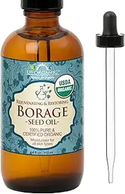 US Organic Borage seed Oil (18% GLA), USDA Certified Organic, Pure & Natural, Cold Pressed, aka Starflower oil, in Amber Glass Bottle Glass Eye dropper for Easy Application (4 oz (115 ml))