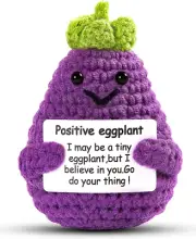 Funny Positive Potato Eggplant Crochet Gift, 3.6In Handmade Kintted Wool Doll wi