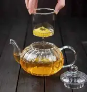 Teapot 600ml Striped Pumpkin Shape Glass with Infuser
