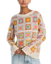 Aqua Rainbow Crocheted Patchwork Sweater