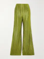 [Galvan] Galvan - Nuage Metallic Plissé-crepe Flared Pants - Green - FR 34 FR 34 Green